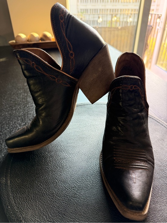 Ariat Shoes - Ariat Black Leather Western Ankle Boots with Brown Heels